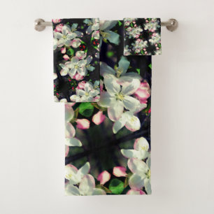 Pretty Crabapple Spring Flower Blossoms Close Up Bath Towel Set