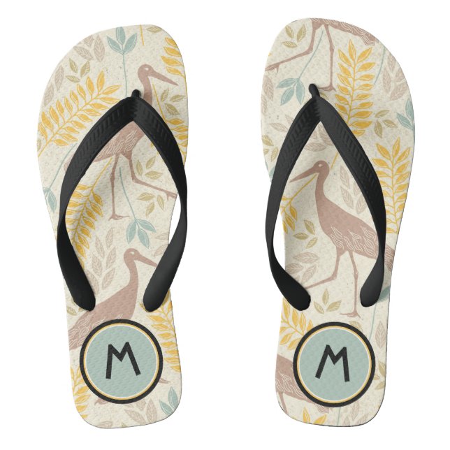Pretty Crane Bird Nature Monogram Flip Flops (Footbed)