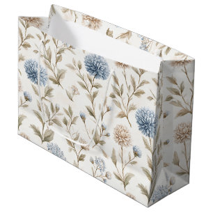 Pretty Cream Blue Flowers Bridal Shower Large Gift Bag