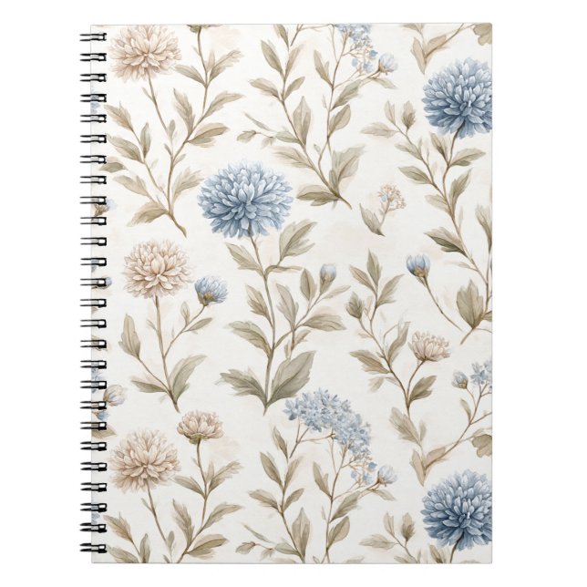 Pretty Cream Blue Flowers Notebook (Front)