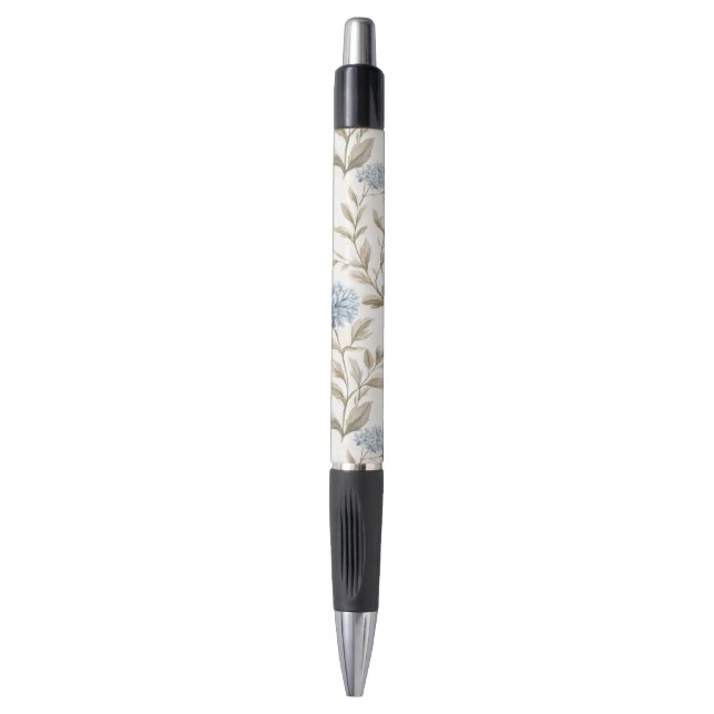 Pretty Cream Blue Flowers Pen (Front Vertical)