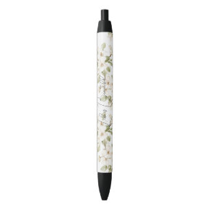 Pretty Cream Flowering Tree Black Ink Pen