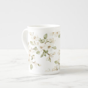 Pretty Cream Flowering Tree Bone China Mug