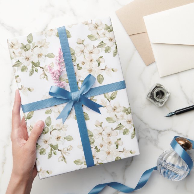 Pretty Cream Flowering Tree Wedding Wrapping Paper (Gifting)