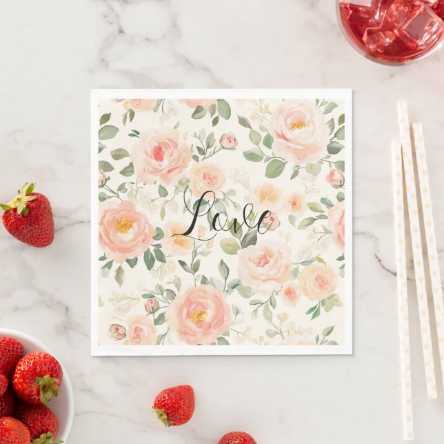 Pretty Cream Peach Floral Bridal Shower Napkin (Insitu)