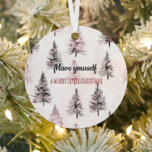 Pretty Cream Peach Floral Christmas Trees Metal Ornament