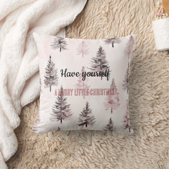 Pretty Cream Peach Floral Christmas Trees Throw Pillow (Blanket)