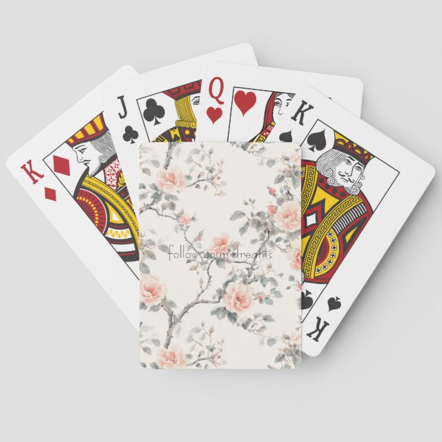 Pretty Cream Peach Floral Playing Cards (Back)