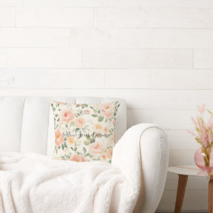 Pretty Cream Peach Floral Throw Pillow
