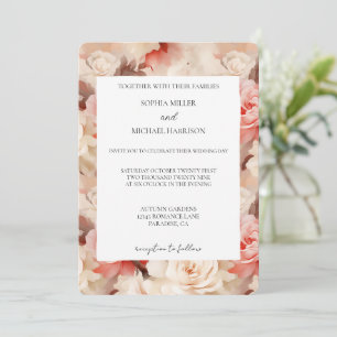 Pretty Cream Pink Floral Wedding Invitation