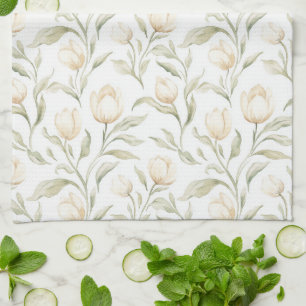 Pretty Cream Tulip Flowers Kitchen Towel