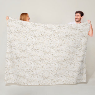 Pretty Cream White Flowers Fleece Blanket