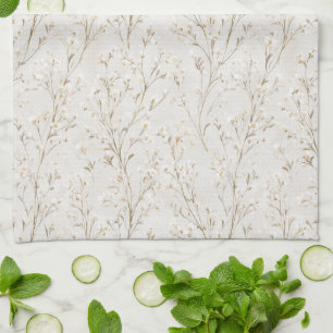 Pretty Cream White Flowers Kitchen Towel