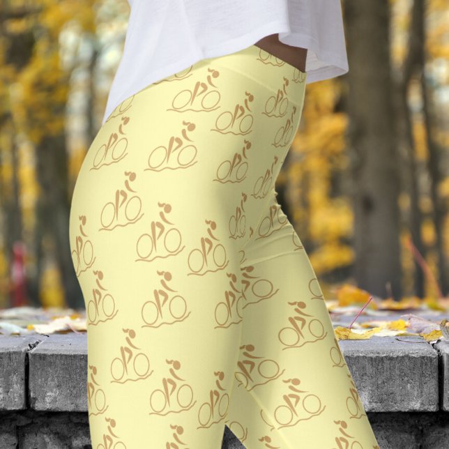 Pretty Cream White Mountain Biking Pattern Leggings (Womens Mountain Biking on Cream Leggings)