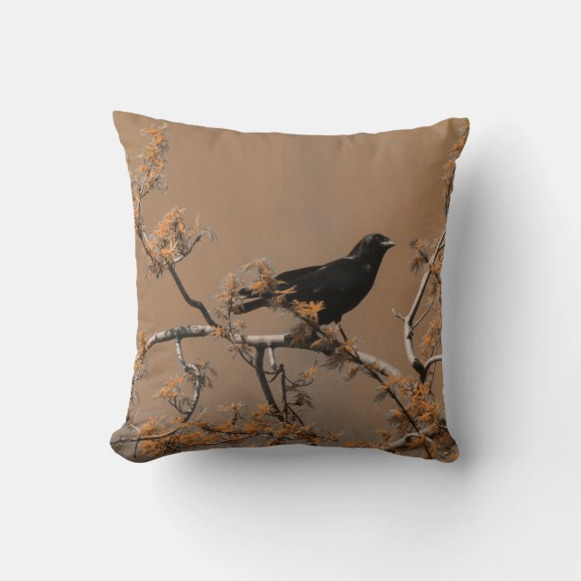 Pretty Crow On A Branch Throw Pillow (Front)