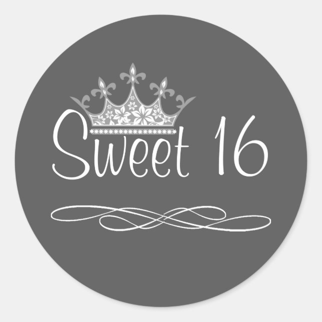 Pretty Crown Dark Grey Sweet 16 Birthday Sticker (Front)