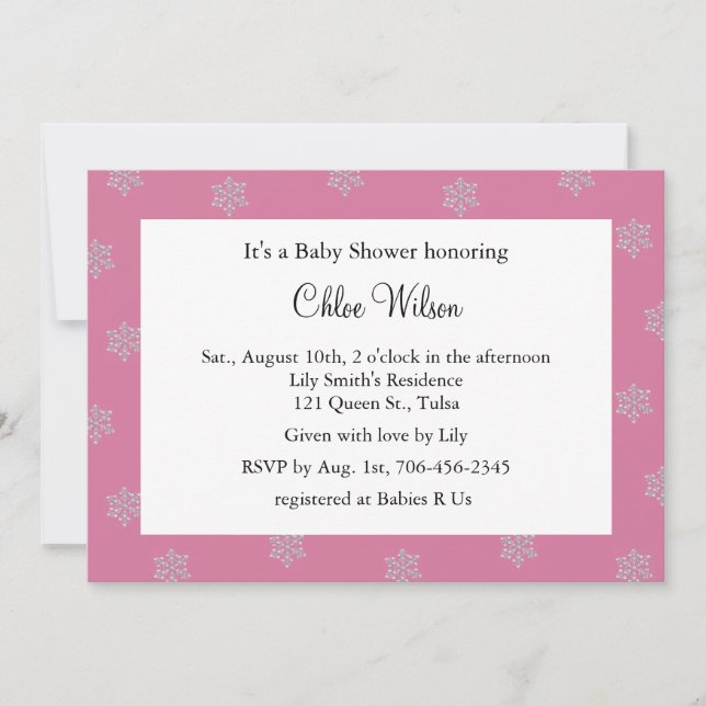 Pretty Crystal Snowflakes (pink) Invitation (Front)
