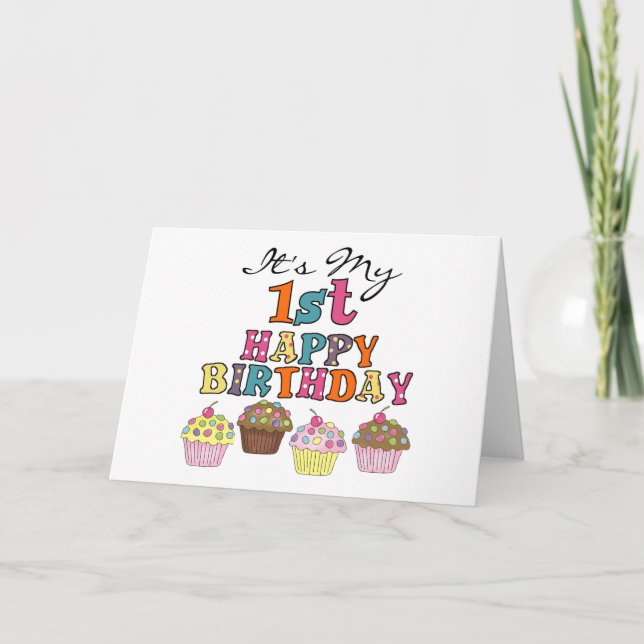 Pretty Cupcakes 1st Birthday Tshirts and Gifts Card (Front)