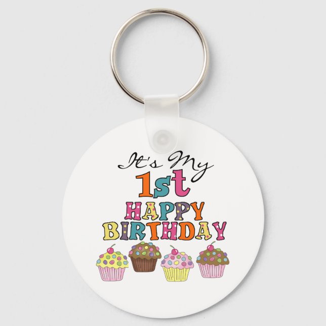 Pretty Cupcakes 1st Birthday Tshirts and Gifts Keychain (Front)
