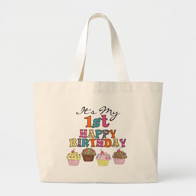 Pretty Cupcakes 1st Birthday Tshirts and Gifts Large Tote Bag (Front)