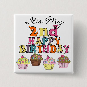 Pretty Cupcakes 2nd Birthday Tshirts and Gifts 2 Inch Square Button