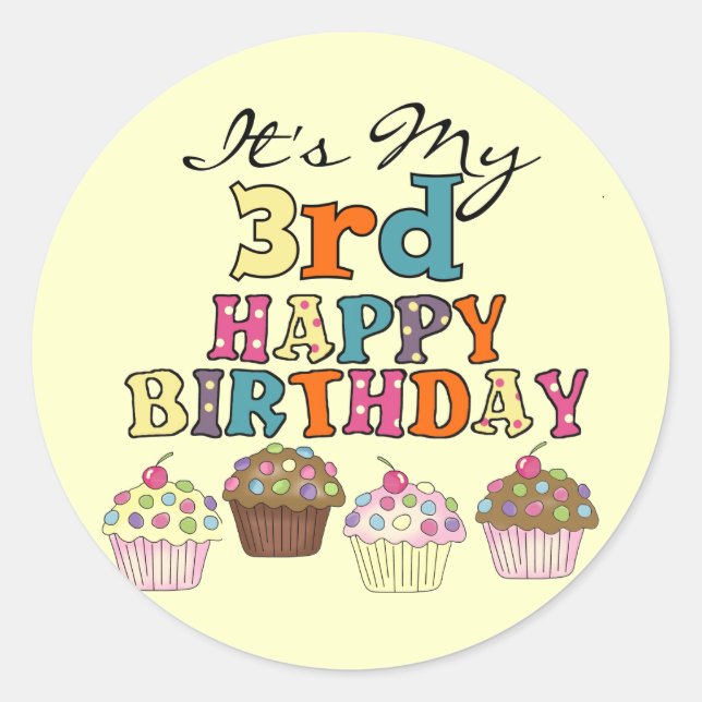 Pretty Cupcakes 3rd Birthday Tshirts and Gifts Classic Round Sticker (Front)