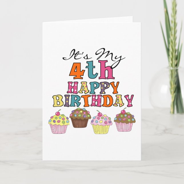 Pretty Cupcakes 4th Birthday Tshirts and Gifts Card (Front)