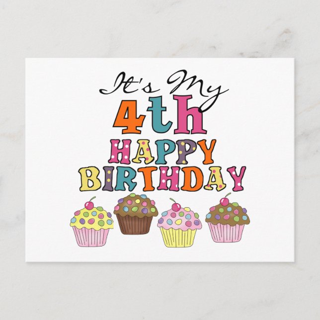 Pretty Cupcakes 4th Birthday Tshirts and Gifts Postcard (Front)