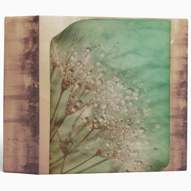 Pretty Curled Pages Dandelion Seeds Parchment Binder (Front/Spine)