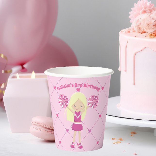 Pretty Custom Cheerleader Girls Pink Birthday Paper Cups (Creator Uploaded)