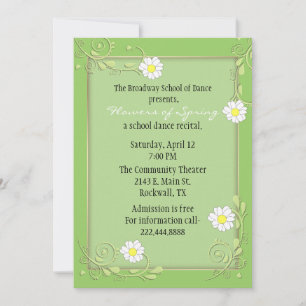 Pretty Custom Green Floral Recital Invitation