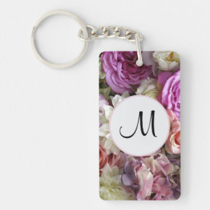 Pretty custom initial pink floral keychain