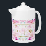 Pretty Custom Name Floral Pink and Gold<br><div class="desc">Gorgeous floral design in pink and white with gold trim. This adorable feminine design is stylish, feminine and totally luxe. Includes the option to change TEA TIME to any text you wish for a truly personalized touch. The pretty flowers in soft pastel colours are sure to brighten your day. A...</div>