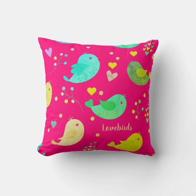 Pretty Cute Birds Love Hearts Throw Pillow (Front)