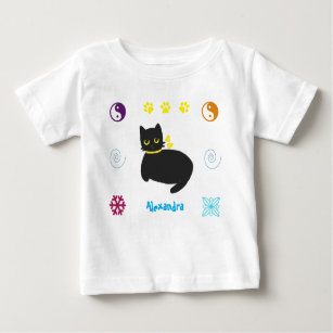 Pretty Cute Black Cat with a Yellow Ribbon & blue Baby T-Shirt