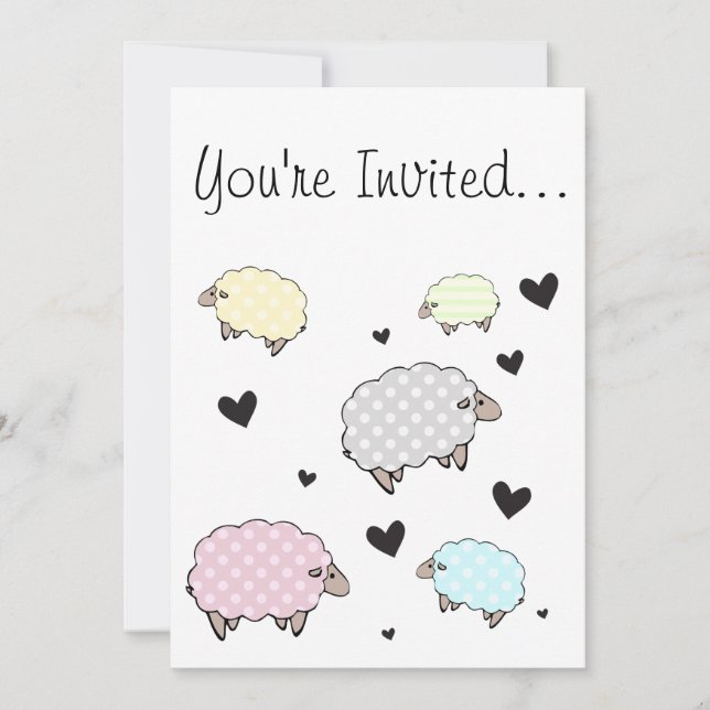 Pretty Cute Sheep Invitation Card (Front)
