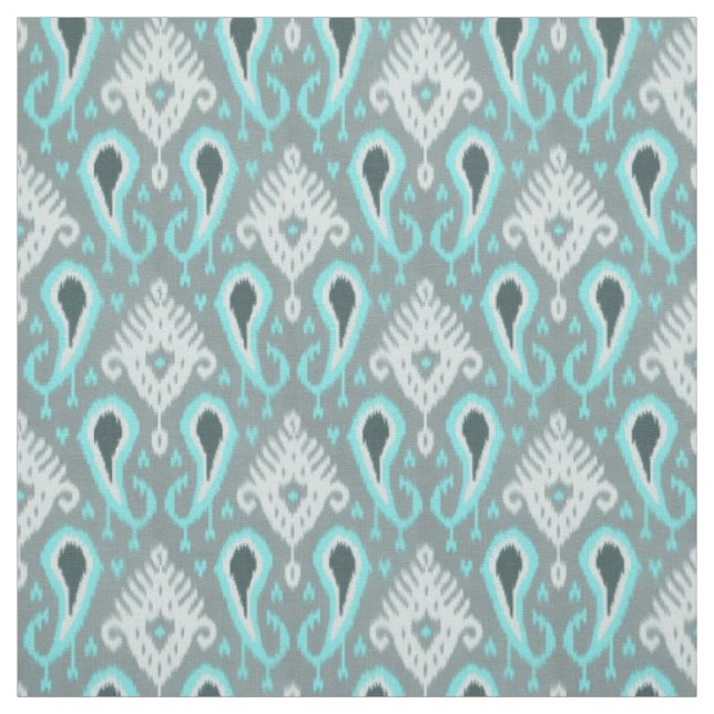 Pretty Cute Trendy Turquoise Ikat Tribal Pattern Fabric (Swatch)