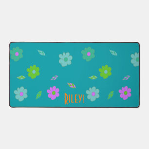Pretty Cute Turquoise Girls Retro Flower Desk Mat