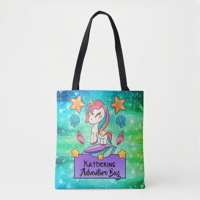 Pretty Cute Unicorn with Blue Ocean Theme Tote Bag (Front)