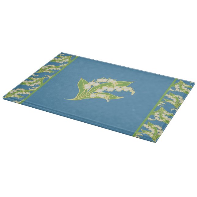 Pretty Cutting Board: Lilies of the Valley, Blue Cutting Board (Corner)