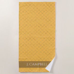 Pretty Daffodil Gold Quatrefoil Personalized Beach Towel