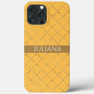 Pretty Daffodil  Gold Quatrefoil Personalized  iPhone 13 Pro Max Case