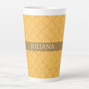 Pretty Daffodil  Gold Quatrefoil Personalized  Latte Mug