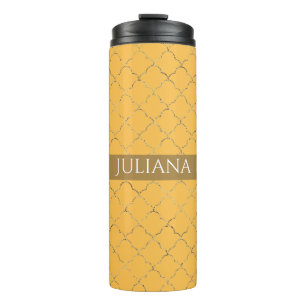 Pretty Daffodil  Gold Quatrefoil Personalized  Thermal Tumbler