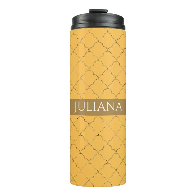 Pretty Daffodil  Gold Quatrefoil Personalized  Thermal Tumbler (Front)
