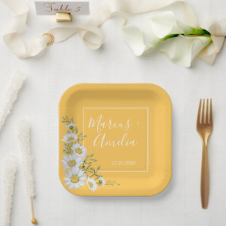 Pretty Daffodil Yellow & White Daisies Wedding  Paper Plate