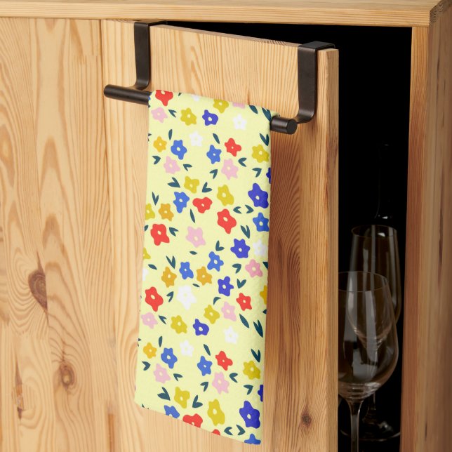 Pretty Dainty Cute Floral on Pastel Yellow Kitchen Towel (Thirds Fold)