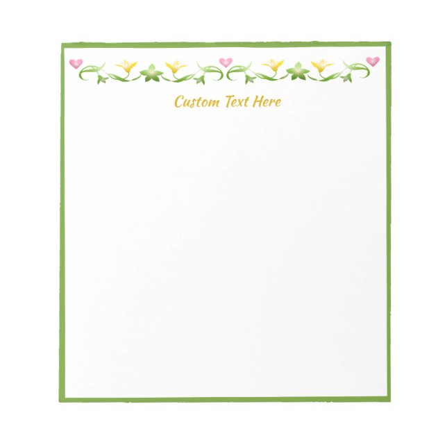 Pretty Dainty Flower Heart Border Personalized Notepad (Front)