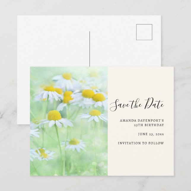 Pretty Daisies in a Field Photograph Save the Date Invitation Postcard (Front/Back)