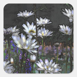 PRETTY DAISIES ON T-SHIRT SQUARE STICKER